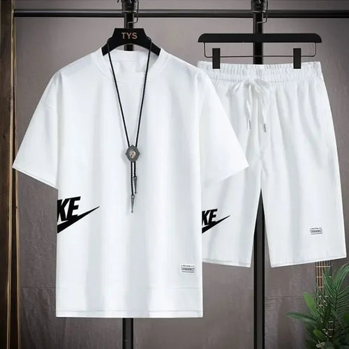 Summer Men's Waffle Sets Casual T-Shirt And Shorts Set Male Sports