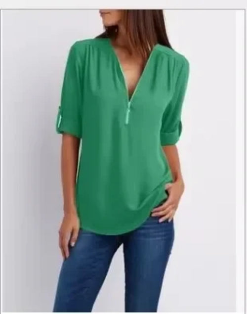 Hot Sale Women Cool Loose Shirt Deep V Neck Chiffon Fashion