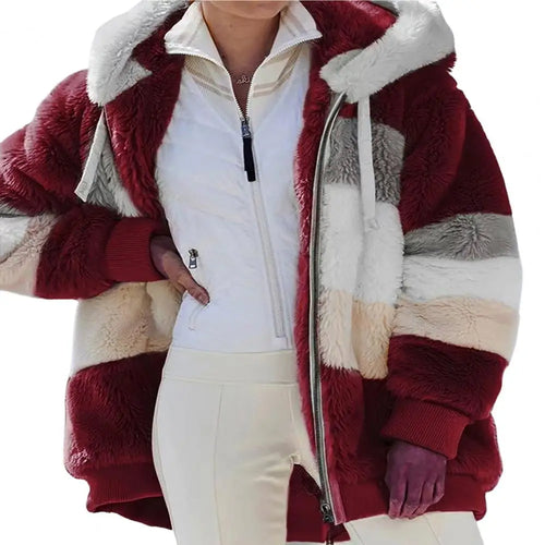 Trendy Lady Autumn Jacket Fluffy Winter Coat Loose Plush Plus Size