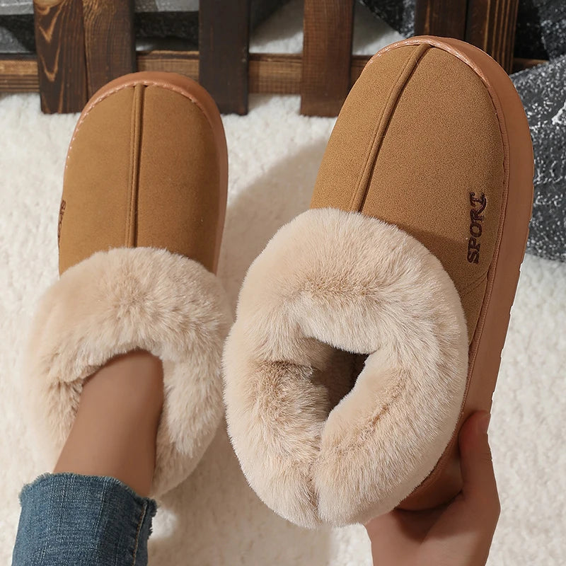 Pink Faux Fur Winter Boots Women New Faux Suede Short Plush Snow