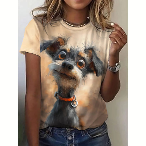 Summer Women's T Shirt Dog Print Casual Short Sleeve 3d T Shirts