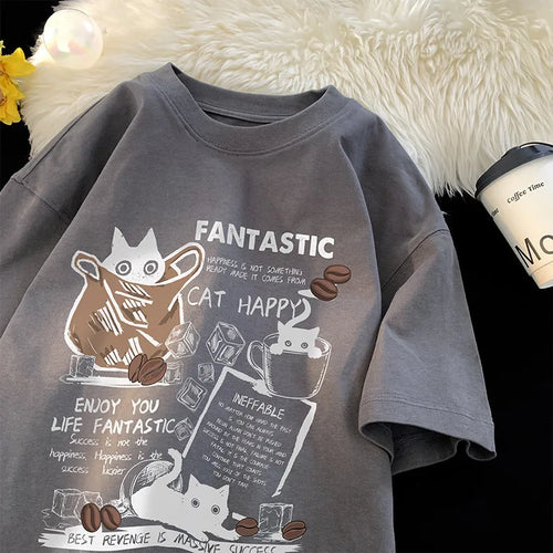 New Men Women T Shirt Pullover Oversize Korean version Cartoon Cat