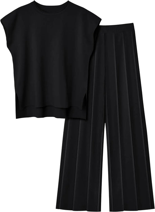 Stylish Women's Sleeveless Tank Top Knit Vest Wide-leg Pants Ice Silk