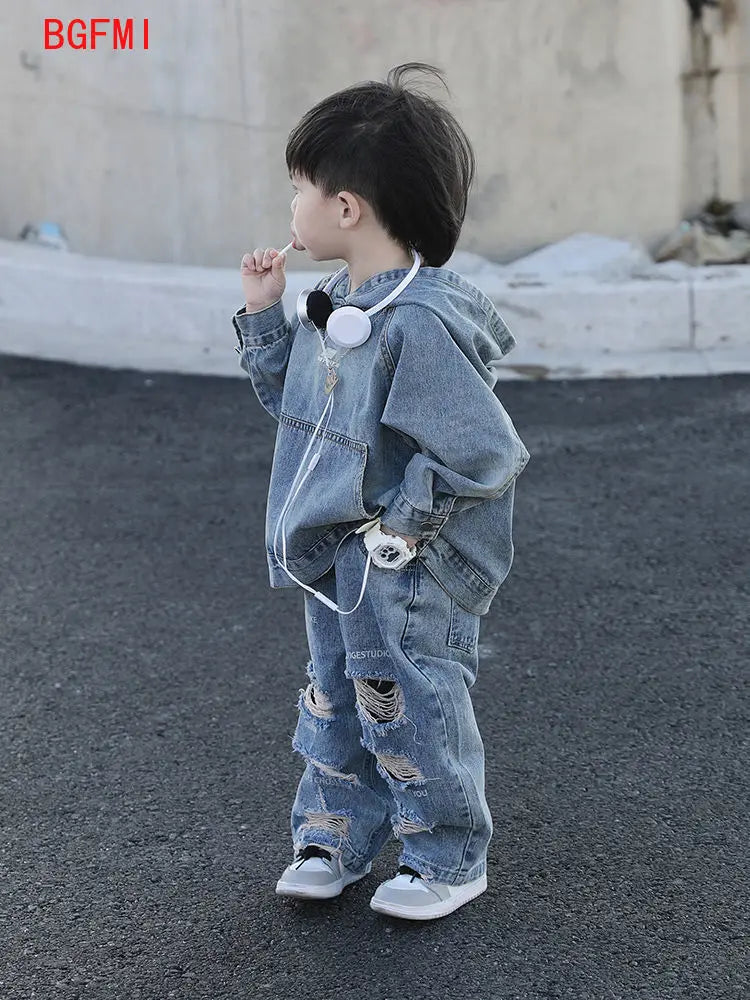 Boy Denim Jacket Hoodies + Jeans 2 Pcs Set