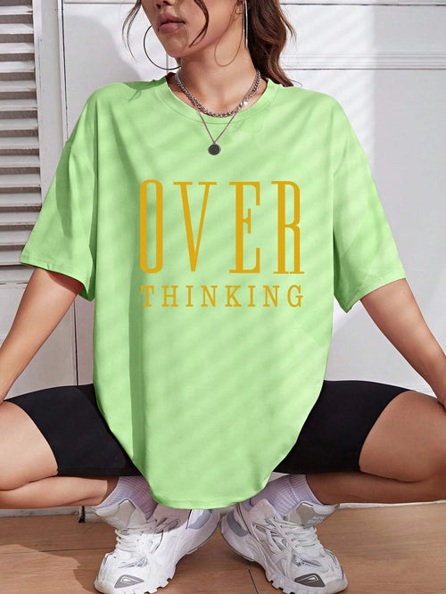 Over Thinking Letter Print Women Cotton Short Sleeve Breathable