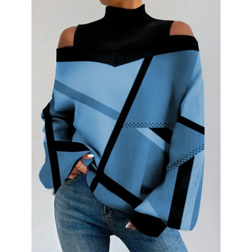 Ladies Long Sleeve Turtleneck Tops Women Sexy Off Shoulder Hollow