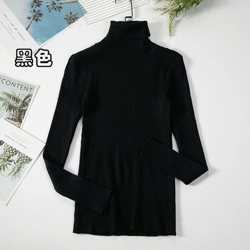 Simple Women Turtleneck Sweater Winter Fashion Pullover Elastic