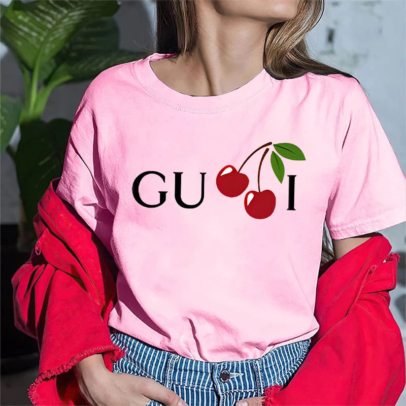 High Quality Women's Cotton T Shirt Letter Printed Daily Blouse Tops