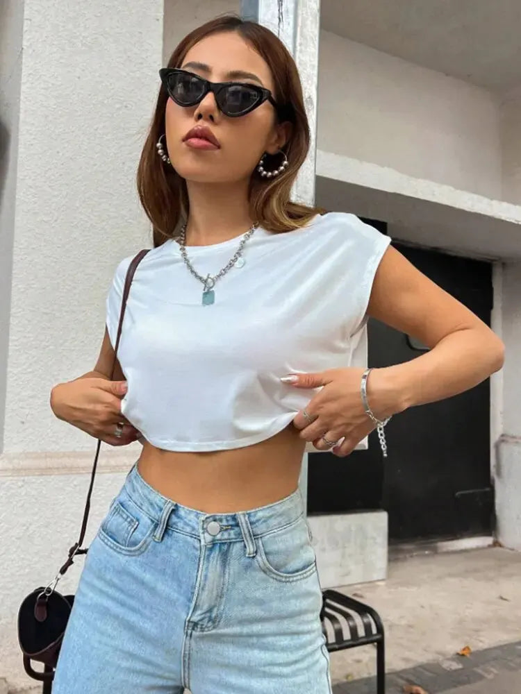 Solid Batwing Sleeve Crop Tee