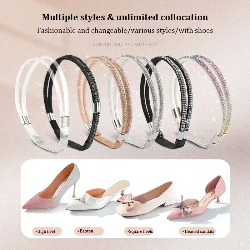 Women's high heels diamond elastic shoelace rhinestone