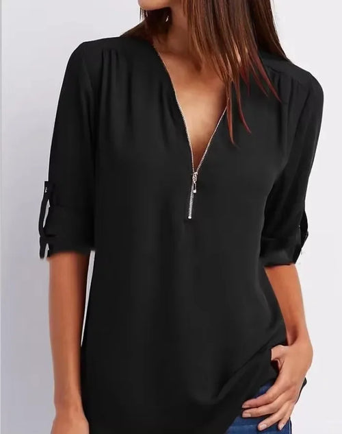 Hot Sale Women Cool Loose Shirt Deep V Neck Chiffon Fashion