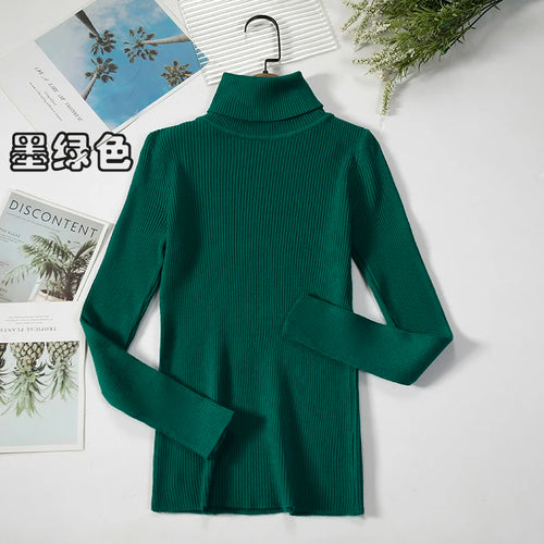 Simple Women Turtleneck Sweater Winter Fashion Pullover Elastic