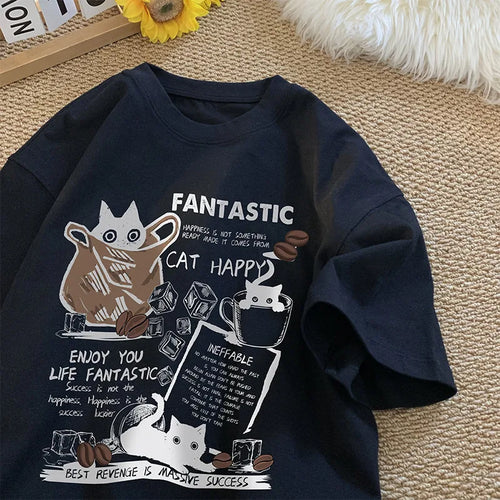 New Men Women T Shirt Pullover Oversize Korean version Cartoon Cat