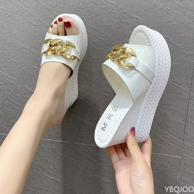 Chain High Heels Slippers Women Wedding Shoes