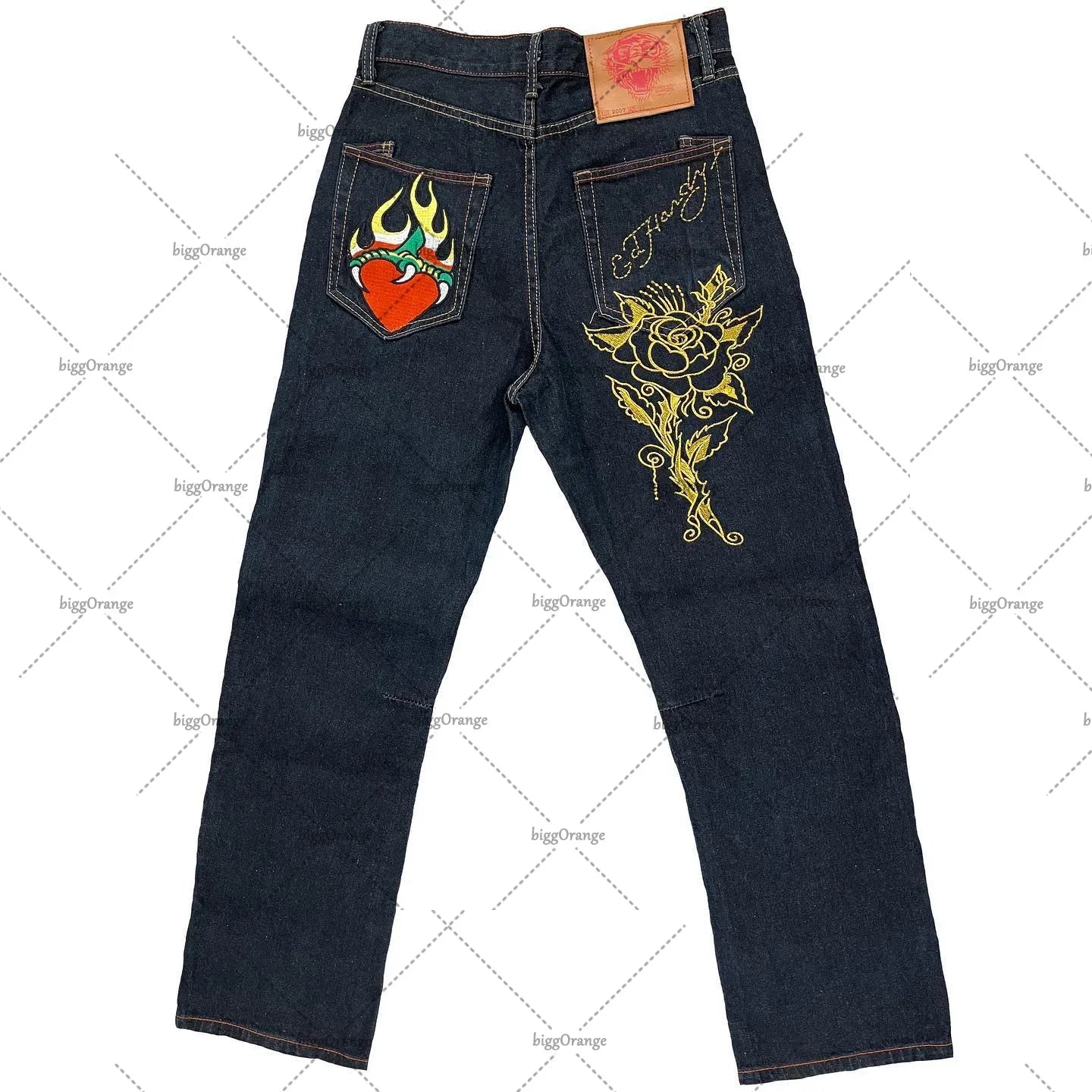 Printed street jeans men's Y2K hip-hop high-waisted straight retro