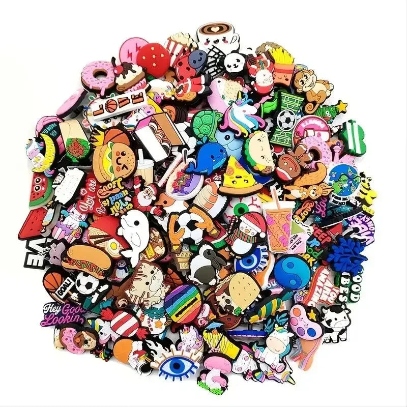 6-200PCS Cartoon Shoe Charms for Clogs Bubble Slides Sandals PVC Shoe