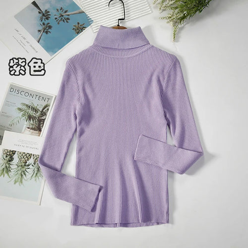 Simple Women Turtleneck Sweater Winter Fashion Pullover Elastic