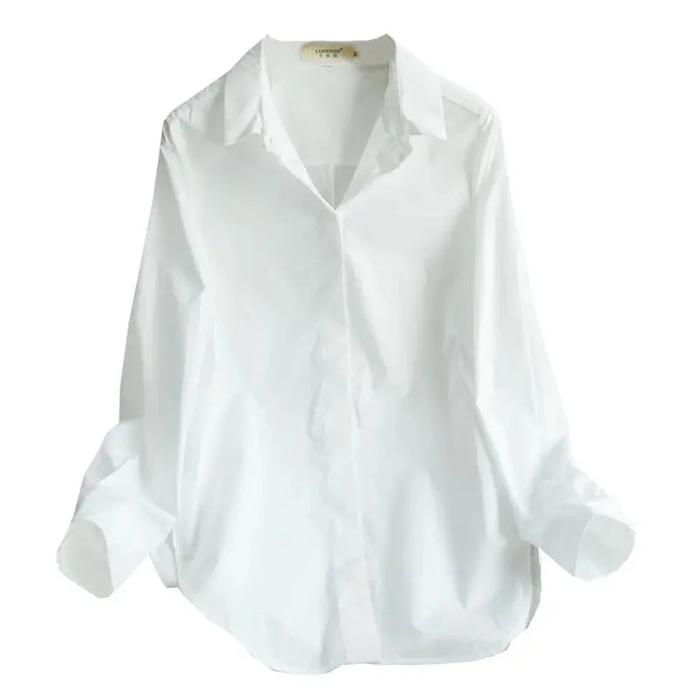 Spring and Summer Women's White Shirt Basic Korean Version Loose