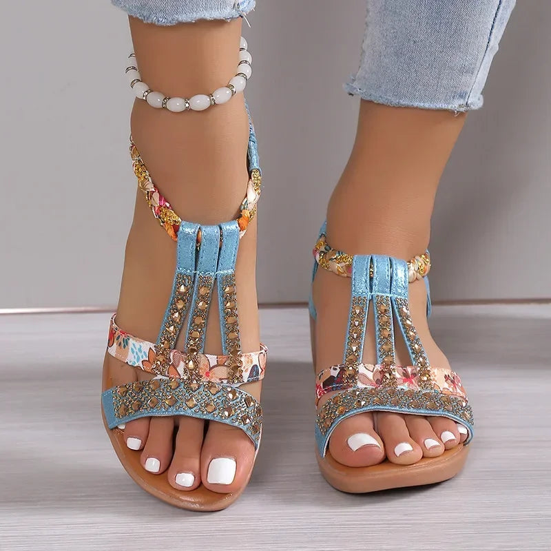 Shoes for Women Summer Women Wedge Bohemia Rhinestones Casual Platform