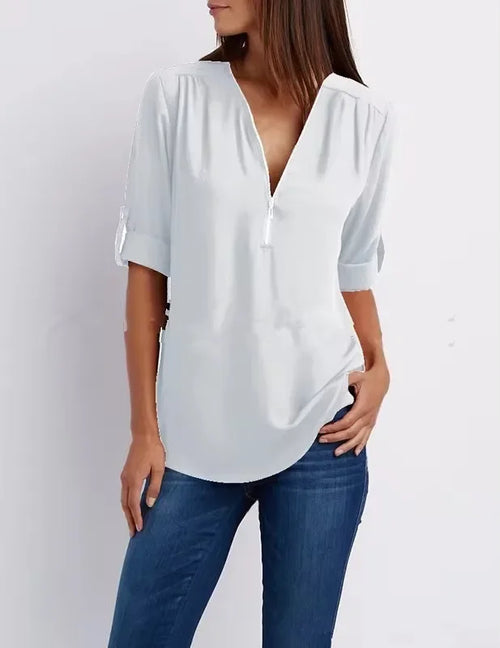 Hot Sale Women Cool Loose Shirt Deep V Neck Chiffon Fashion