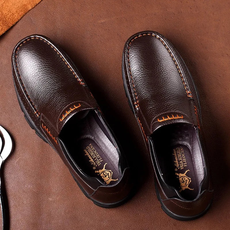 Handmade Leather Men Casual Shoes Soft Sole Comfortable Loafers for