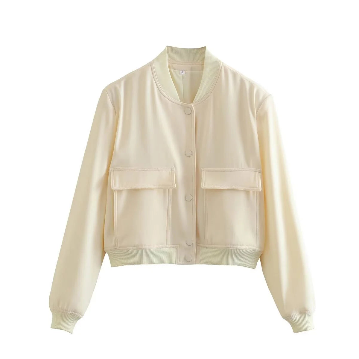 Woman Bomber Jacket Coat White Autumn Winter Button Baseball