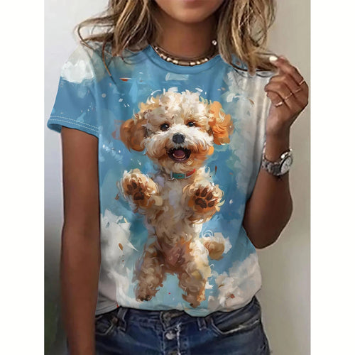 Summer Women's T Shirt Dog Print Casual Short Sleeve 3d T Shirts