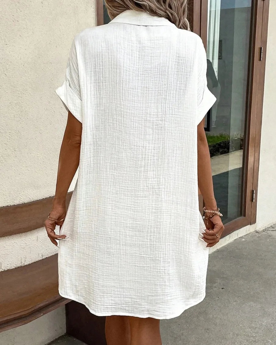 Women's Fashion Summer Minimalist V-neck Button Up Dress Woman Cotton