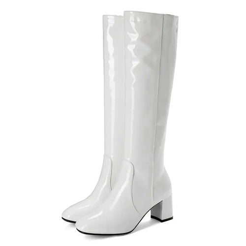 Autumn Winter Women‘s High Knee Boots Patent Leather Knee High Boots