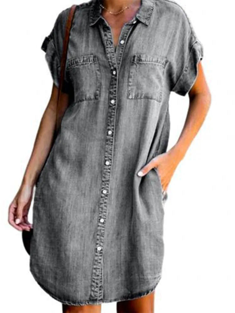 Single Breasted Denim Shirt Dress