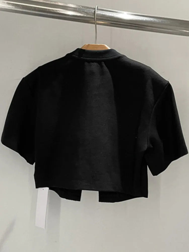 VGH Solid Patchwork Diamonds Split T Shirt For Women Round Neck Short