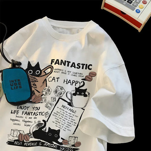 New Men Women T Shirt Pullover Oversize Korean version Cartoon Cat