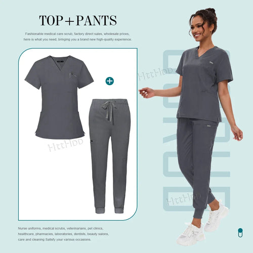 Scrubs Set for Women Joggers V-Neck Pocket Top Uniforms Medical