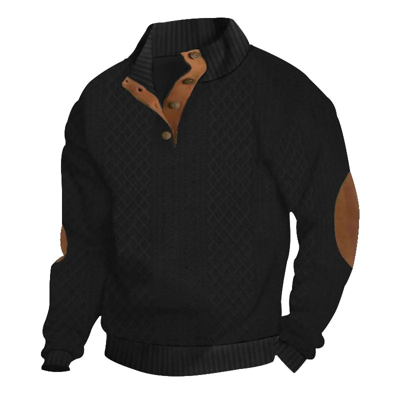 Men's Fashion Pullover Jacquard Design O-neck Long Sleeve Top Casual