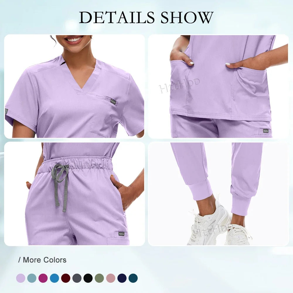 Scrubs Set for Women Joggers V-Neck Pocket Top Uniforms Medical