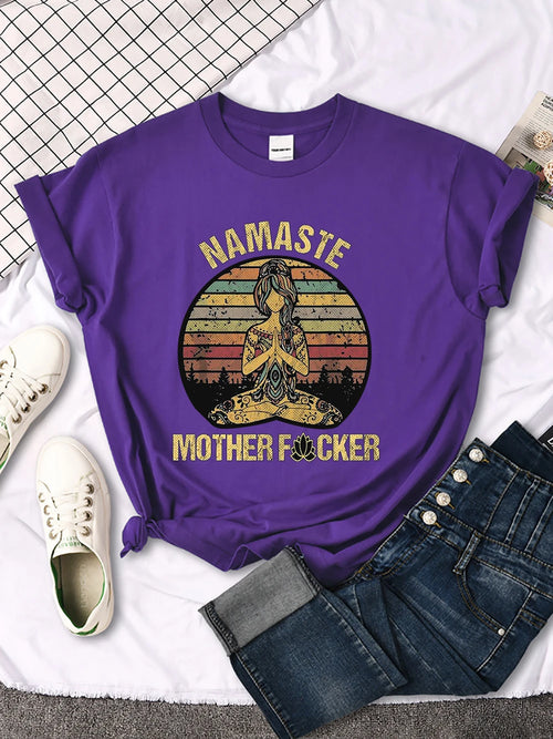 Vintage Namaste Mother Explicit Pattern Women T-Shirt O-Neck Creative