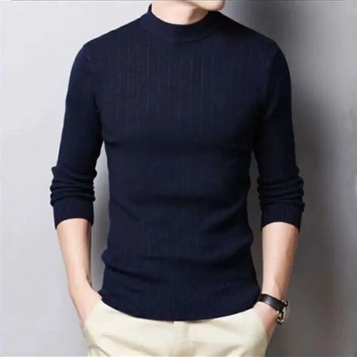 Korean Fashion Autumn Men Casual Vintage Style Sweater Wool Turtleneck