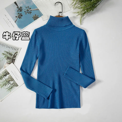 Simple Women Turtleneck Sweater Winter Fashion Pullover Elastic