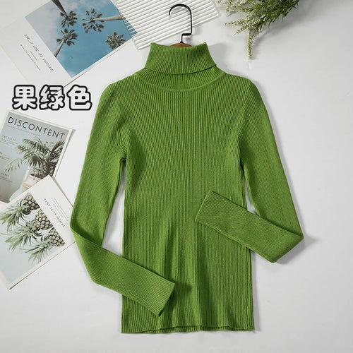 Simple Women Turtleneck Sweater Winter Fashion Pullover Elastic