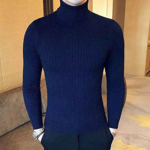 Korean Fashion Autumn Men Casual Vintage Style Sweater Wool Turtleneck