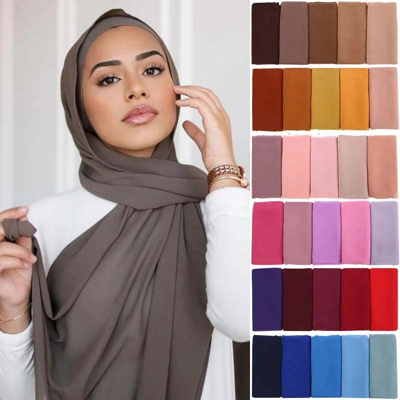 Muslim Chiffon Hijab Scarf Women Long Solid Color Head Wrap For Women