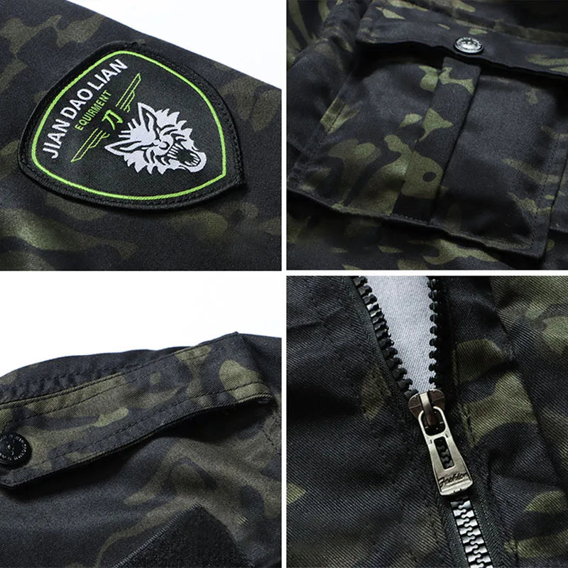 Military Wear-resistant Sets Men Camo Spring Autumn Multi-pocket Army