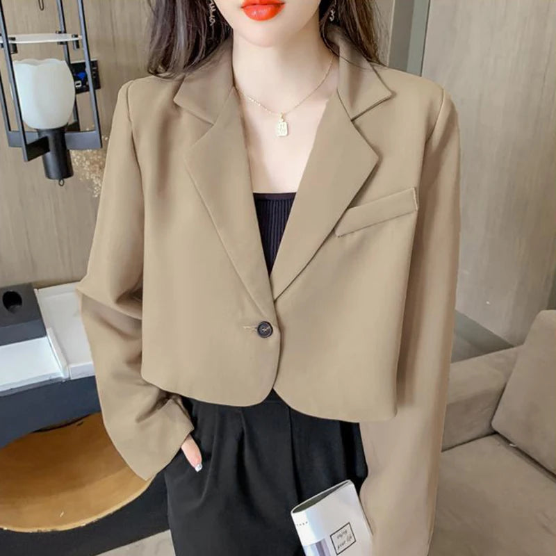 Cropped Blazers for Women New Korean Fashion Long Sleeve Button