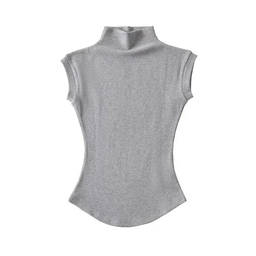 Women Summer Sexy Turtleneck Sleeveless T-Shirts Tops Solid Slim Fit