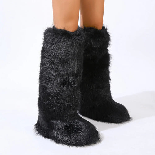 Winter Thigh High Fluffy Boots Ladies Furry Faux Fox Fur