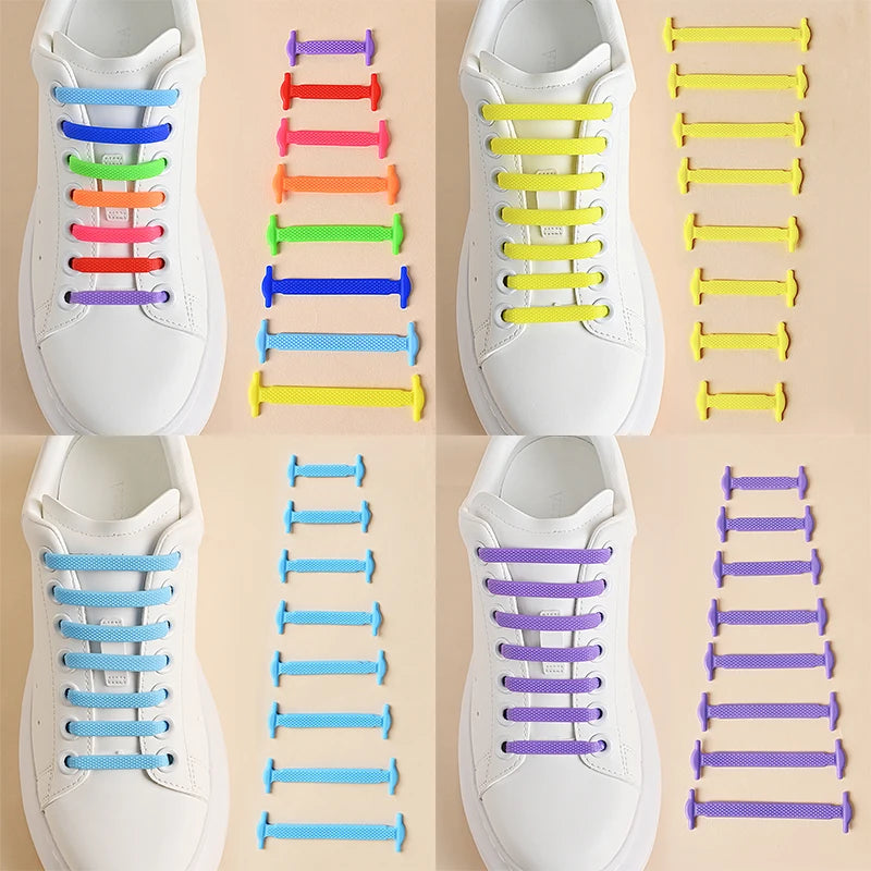 16pcs/lot Silicone Shoelaces No Tie Shoelaces 12 colors Elastic Lace