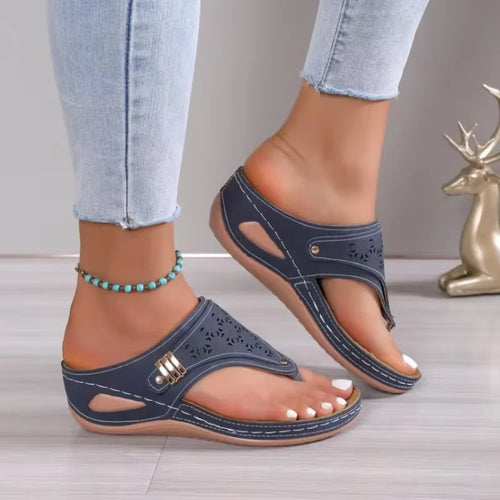 Woman Leather Non-Slip Soft Platform Shoes Flip Flops Summer Women's