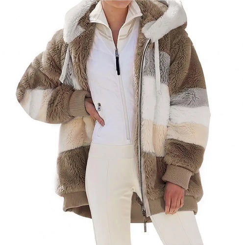 Trendy Lady Autumn Jacket Fluffy Winter Coat Loose Plush Plus Size