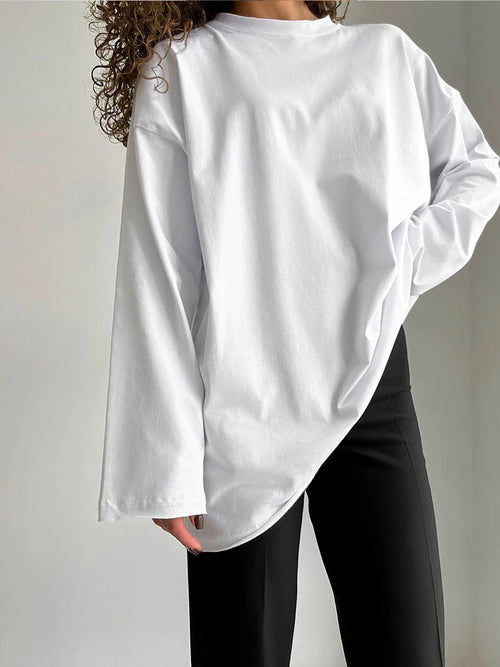 Hirsionsan Basic O-neck 100% Cotton T Shirt Women Loose Oversized