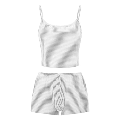 Casual Striped Loungwear Lace Trim V Neck Sleeveless Camis Crop Tops +